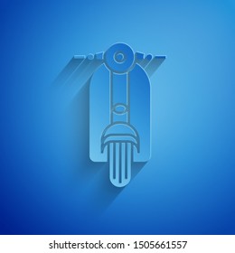 Paper cut Scooter icon isolated on blue background. Paper art style. Vector Illustration