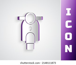 Paper cut Scooter icon isolated on grey background. Paper art style. Vector