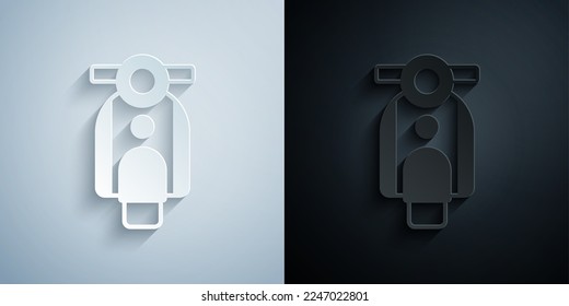 Paper cut Scooter icon isolated on grey and black background. Paper art style. Vector