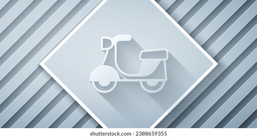 Paper cut Scooter icon isolated on grey background. Paper art style. Vector