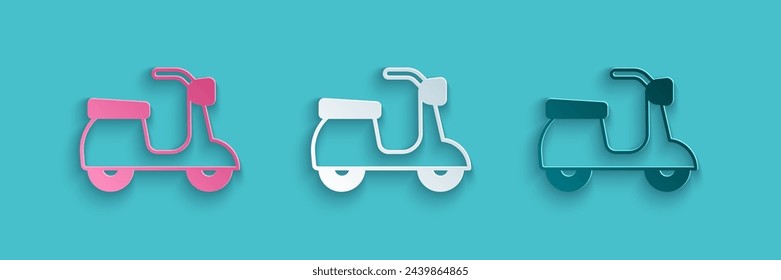 Paper cut Scooter icon isolated on blue background. Paper art style. Vector