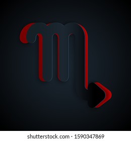 Paper cut Scorpio zodiac sign icon isolated on black background. Astrological horoscope collection. Paper art style. Vector Illustration