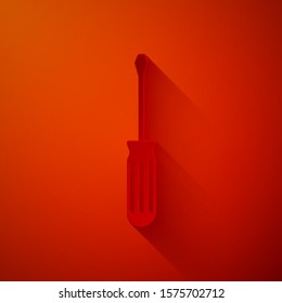 Paper cut Screwdriver icon isolated on red background. Service tool symbol. Paper art style. Vector Illustration