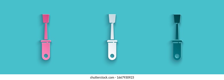 Icono del destornillador de corte de papel aislado en fondo azul. Símbolo de herramienta de servicio. Estilo de arte de papel. Ilustración vectorial