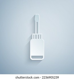Paper cut Screwdriver icon isolated on grey background. Service tool symbol. Paper art style. Vector