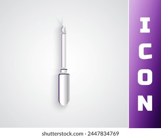 Paper cut Screwdriver icon isolated on grey background. Service tool symbol. Paper art style. Vector Illustration