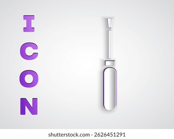 Paper cut Screwdriver icon isolated on grey background. Service tool symbol. Paper art style. Vector Illustration