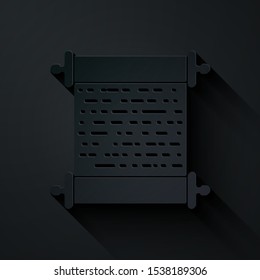 Paper cut Paper scroll icon isolated on black background. Canvas scroll sign. Paper art style. Vector Illustration