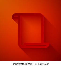Paper cut Paper scroll icon isolated on red background. Canvas scroll sign. Paper art style. Vector Illustration
