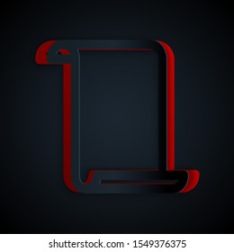 Paper cut Paper scroll icon isolated on black background. Canvas scroll sign. Paper art style. Vector Illustration