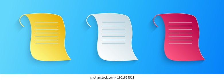 Recorte de papel Icono de desplazamiento de papel aislado en fondo azul. Signo de desplazamiento de lienzo. Estilo de arte de papel. Vector.