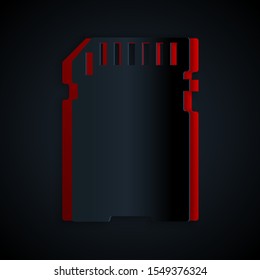 Paper cut SD card icon isolated on black background. Memory card. Adapter icon. Paper art style. Vector Illustration