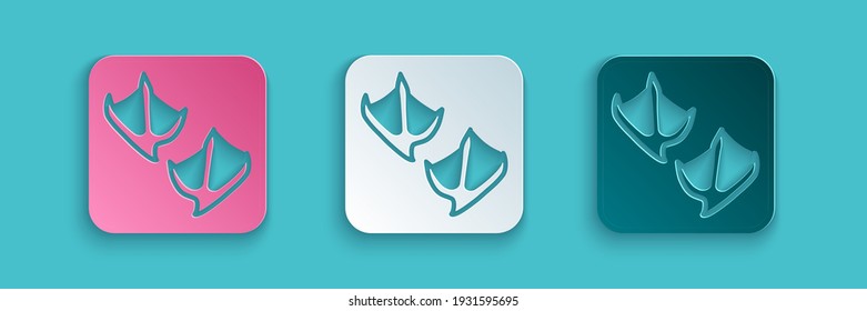 Paper cut Seagull paw footprint icon isolated on blue background. Paper art style. Vector