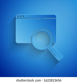 Paper cut Search in a browser window icon isolated on blue background. Paper art style. Vector Illustration