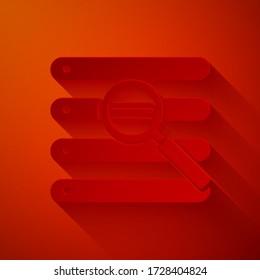 Paper cut Search in a browser window icon isolated on red background. Paper art style. Vector Illustration