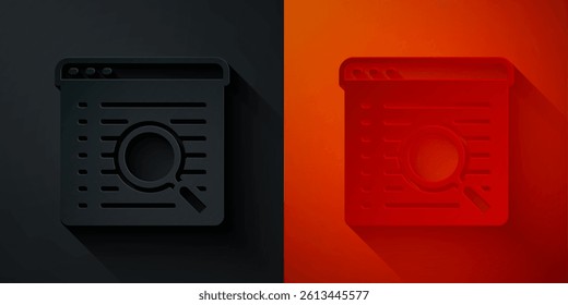 Paper cut Search engine icon isolated on black and red background. Paper art style. Vector