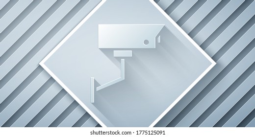 Paper cut Security camera icon isolated on grey background. Paper art style. Vector Illustration