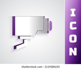 Paper cut Security camera icon isolated on grey background. Paper art style. Vector