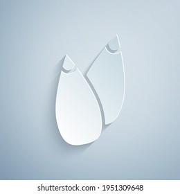 Paper cut Seeds of a specific plant icon isolated on grey background. Paper art style. Vector