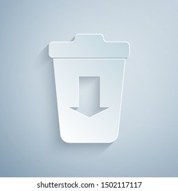 Paper cut Send to the trash icon isolated on grey background. Paper art style. Vector Illustration
