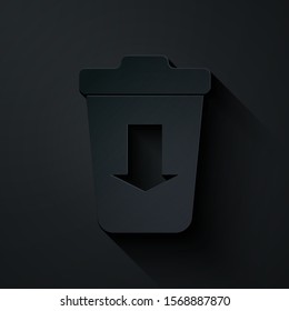 Paper cut Send to the trash icon isolated on black background. Paper art style. Vector Illustration