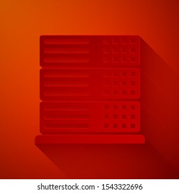 Paper cut Server, Data, Web Hosting icon isolated on red background. Paper art style. Vector Illustration