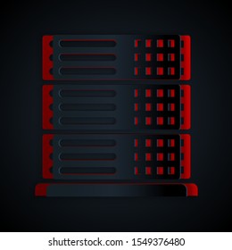 Paper cut Server, Data, Web Hosting icon isolated on black background. Paper art style. Vector Illustration