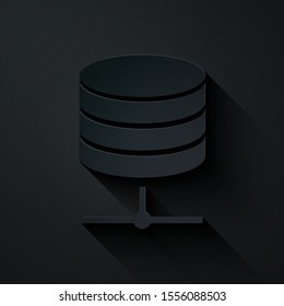 Paper cut Server, Data, Web Hosting icon isolated on black background. Paper art style. Vector Illustration