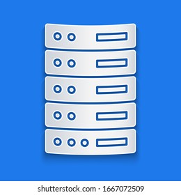 Paper cut Server, Data, Web Hosting icon isolated on blue background. Paper art style. Vector Illustration
