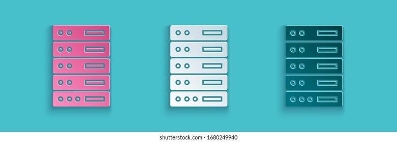Paper cut Server, Data, Web Hosting icon isolated on blue background. Paper art style. Vector Illustration