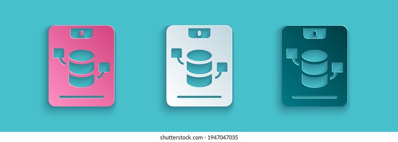 Paper cut Server, Data, Web Hosting icon isolated on blue background. Paper art style. Vector