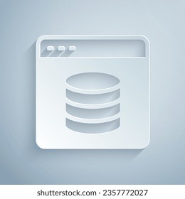 Paper cut Server, Data, Web Hosting icon isolated on grey background. Paper art style. Vector
