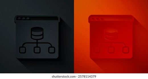 Paper cut Server, Data, Web Hosting icon isolated on black and red background. Paper art style. Vector