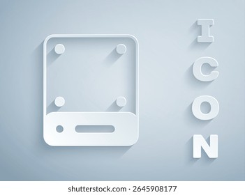 Paper cut Server, Data, Web Hosting icon isolated on grey background. Paper art style. Vector
