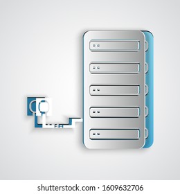 Paper cut Server icon isolated on grey background. Adjusting app, service concept, setting options, maintenance, repair, fixing. Paper art style. Vector Illustration