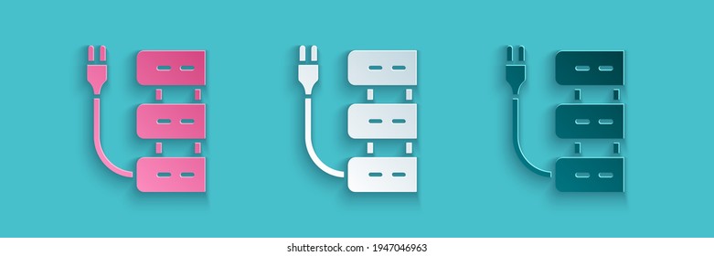 Paper cut Server icon isolated on blue background. Adjusting app, service concept, setting options, maintenance, repair, fixing. Paper art style. Vector