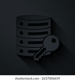 Paper cut Server security with key icon isolated on black background. Security, safety, protection concept. Paper art style. Vector