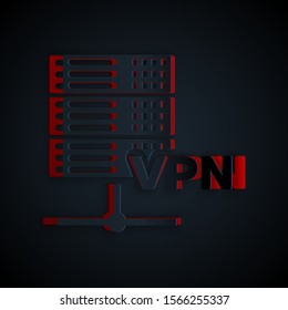 Paper cut Server VPN icon isolated on black background. Paper art style. Vector Illustration