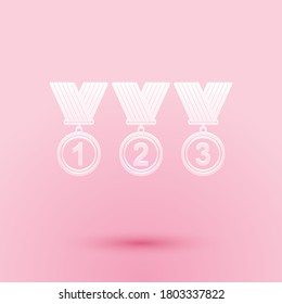 Paper cut Set Medal icon isolated on pink background. Winner simbol. Paper art style. Vector.