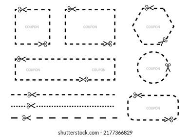 Paper cut set scissors cut outline for frame print design. Vector illustration. Stock image. 