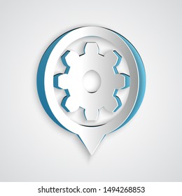 Paper cut Setting icon isolated on grey background. Tools, service, cog, gear, cogwheel sign. Paper art style. Vector Illustration