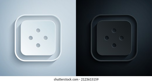 Paper cut Sewing button for clothes icon isolated on grey and black background. Clothing button. Paper art style. Vector