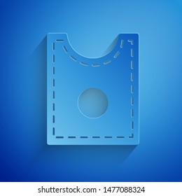 Paper cut Sewing Pattern icon isolated on blue background. Markings for sewing. Paper art style. Vector Illustration