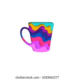 Paper cut shape cup 3D origami. Trendy concept fashion design. Vector illustration