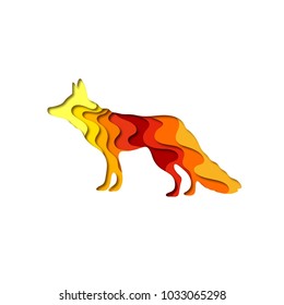 Paper cut shape fox 3D origami. Trendy concept fashion design. Vector illustration