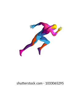 Paper cut shape sports man running 3D origami. Trendy concept fashion design. Vector illustration.