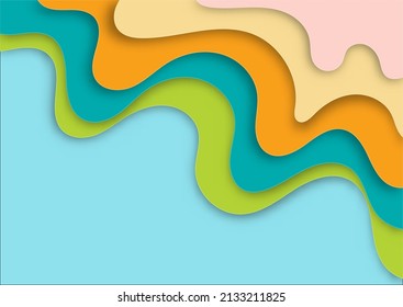 Forma de corte de papel Vector Resumen Fondo en multicolor. Resumen de estilo de onda de arte de papel.