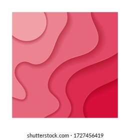 Paper cut shapes and 3D abstract background. Colorful carving art. Origami design template. Modern paper art red waves. 