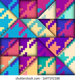 Paper cut shapes design pattern. Seamless vector geometric pattern. Patchwork block layered style.