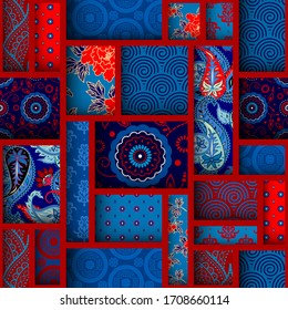 Paper cut shapes design pattern. Seamless vector pattern. Navy blue image in layered style.